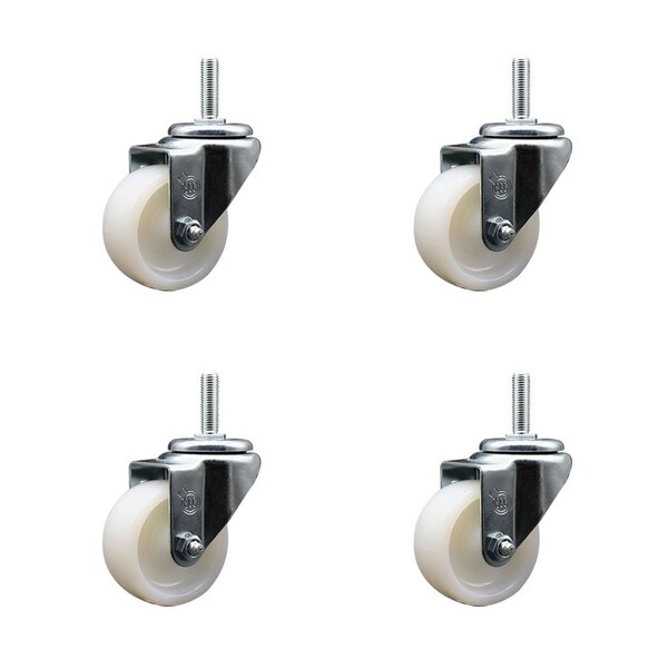 3 Inch Nylon Wheel Swivel 58 Inch Threaded Stem Caster Set Service Caster